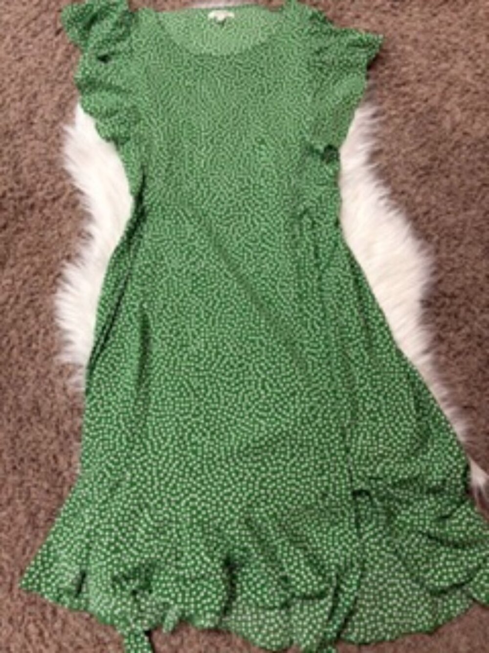 Max Studio Wrap-Style Ruffle Dress Green/White Polka Dot